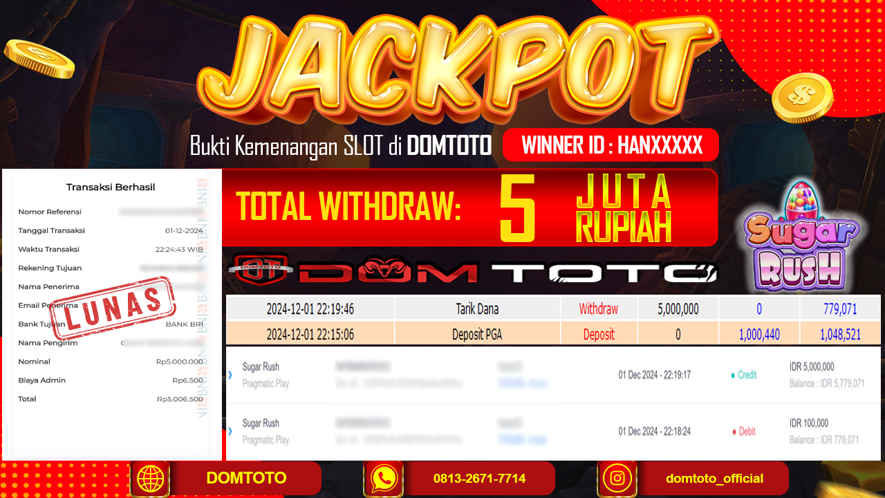 JACKPOT  SLOT SUGAR RUSH 01 DESEMBER 2024